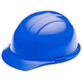 Hard Hat with ratchet adjustment and 4 point nylon suspension in Blue and Full Color Label.